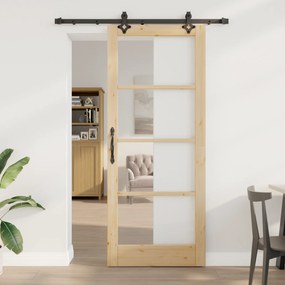 vidaXL Συρόμενη Πόρτα με Σετ Εξαρτημάτων 86x211 εκ. Μασίφ Ξύλο Πεύκου