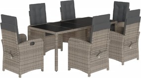 vidaXL Σετ Τραπεζαρίας Κήπου 7 τεμ. Γκρι Συνθ. Ρατάν με Μαξιλάρια