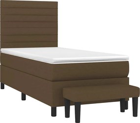vidaXL Κρεβάτι Boxspring με Στρώμα Σκούρο Καφέ 90x200 εκ. Υφασμάτινο