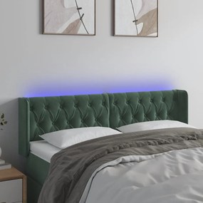 Κεφαλάρι Κρεβατιού LED Σκούρο Πράσινο 147x16x78/88εκ. Βελούδινο - Πράσινο