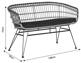 Καναπές κήπου 2θέσιος Naoki με μαξιλάρι pe φυσικό-μέταλλο μαύρο 120x62x79εκ 120x62x79 εκ.