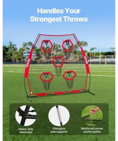 VEVOR 2133.6 x 2133.6mm Football Trainer Throwing Net, Training Throwing Target Practice Net with 5 Target Pockets, Knotless Net Includes Straps and Portable Carry Case, Improve QB Throwing Accuracy