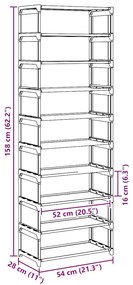 Ράφι παπουτσιών 10επιπέδων γκρι 54x28x158 cm μη υφασμένο ύφασμα - Γκρι