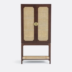 Έπιπλο μπαρ με καπλαμά καρυδιάς και ψάθα, Jadou