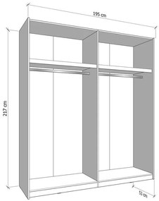 Ντουλάπα Συρόμενη VEYMONT 200 OG με Καθρέπτη Artisan Oak 195x61x218εκ. 195x61x218 εκ.