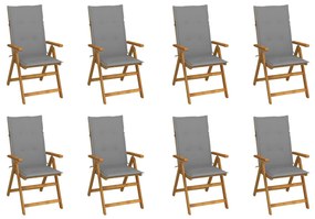 Καρέκλες Κήπου Πτυσσόμ. 8 τεμ. Μασίφ Ξύλο Ακακίας με Μαξιλάρια