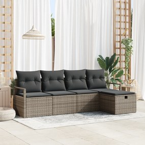 vidaXL Σετ Καναπέ Κήπου 5 Τεμαχίων με Μαξιλάρια Γκρι Πολυ Ρατάν