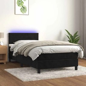 vidaXL Κρεβάτι Boxspring με Στρώμα &amp; LED Μαύρο 80x200 εκ. Βελούδινο