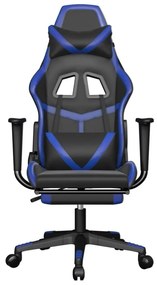 Καρέκλα Gaming Μασάζ Υποπόδιο Μαύρο/μπλε από Συνθετικό Δέρμα - Μαύρο
