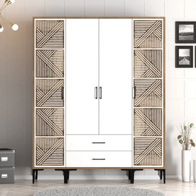 Τετραφυλλη Ντουλαπα Καρυδια/Λευκο KUMSAL 47.5x160x201.4