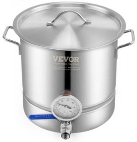 VEVOR Stainless Steel Kettle, 5 GALLON Brewing Pot, Tri Ply Bottom for Beer, Brew Kettle Pot, Home Brewing Supplies Includes Lid, Handle, Thermometer, Ball Valve Spigot, Filter, Filter Tray