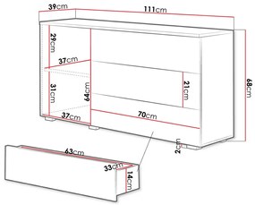 Σιφονιέρα Sarasota 128, Άσπρο, Γυαλιστερό λευκό, Με συρτάρια και ντουλάπια, Αριθμός συρταριών: 3, 68x111x39cm, 43 kg | Epipla1.gr