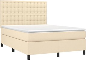 vidaXL Κρεβάτι Boxspring με Στρώμα &amp; LED Κρεμ 140x200 εκ. Υφασμάτινο