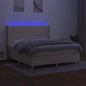 vidaXL Κρεβάτι Boxspring με Στρώμα &amp; LED Κρεμ 160x200 εκ. Υφασμάτινο