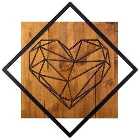 Διακοσμητικό Τοίχου Heart 899SKL2150 54x54cm Walnut-Black Wallity Μέταλλο,Ξύλο