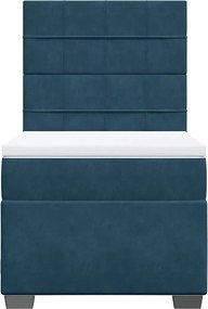 vidaXL Κρεβάτι Boxspring με Στρώμα Μπλε 90x190 εκ. Βελούδινο