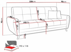 Καναπές κρεβάτι Columbus 156, Αριθμός θέσεων: 3, Αποθηκευτικός χώρος, 93x228x90cm, 63 kg, Πόδια: Μέταλλο, Ξύλο: Πεύκο | Epipla1.gr