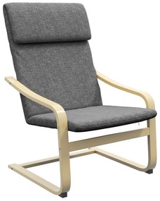 HOMCOM Πολυθρόνα με προσκέφαλο και μπράτσα, κάλυμμα με όψη λινό, ξύλινο πλαίσιο, Γκρι + Φυσικό