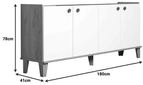 Μπουφές Lethak σε oak-λευκή απόχρωση 180x41x78εκ 180x41x78 εκ.