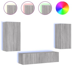 vidaXL Έπιπλα Τοίχου Τηλεόρασης 4 τεμ. LED Γκρι Sonoma από Επεξ. Ξύλο