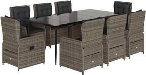 vidaXL Σετ Τραπεζαρίας Κήπου 9 τεμ. Γκρι Συνθ. Ρατάν με Μαξιλάρια