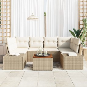 vidaXL Set Καναπέ Κήπου 7 Τεμαχίων με Μαξιλάρια Μπεζ Πολυ-Ρατάν Ακακίας