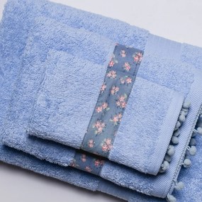 Πετσέτες Μπάνιου (Σετ 3τμχ) White Fabric Botanic Border Blue 500gsm
