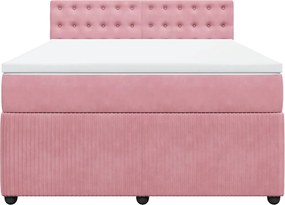 vidaXL Κρεβάτι Boxspring με Στρώμα Ροζ 140x200 εκ. Βελούδινο