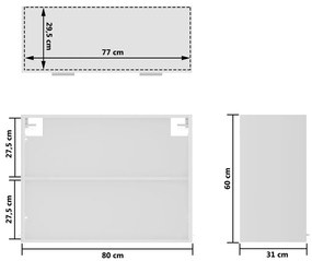 Ντουλάπι Κρεμαστό με Τζάμι Λευκό 80x31x60 εκ. από Επεξ. Ξύλο - Λευκό