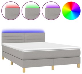 vidaXL Κρεβάτι Boxspring με Στρώμα &amp; LED Αν.Γκρι 140x190εκ. Υφασμάτινο