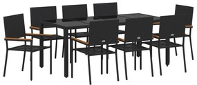 vidaXL Σετ Δείπνου Κήπου 9 τεμαχίων Μαύρο Πολυ Ρατάν