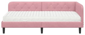 vidaXL Κρεβάτι Γωνίας με στρώμα με κεφαλάρι Ροζ 90 x 200 cm Βελούδο