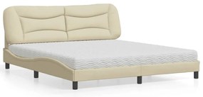 vidaXL Κρεβάτι με Στρώμα Hvar Κρεμ 180x200 εκ. Υφασμάτινο