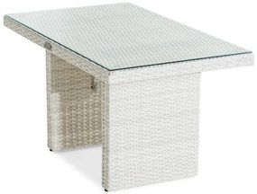 Τραπεζάκι εξωτερικού χώρου Comfort Garden 1352, 55x60x100cm, Άσπρο, Επεξεργασμένο γυαλί, Πλαστικό ψάθινο