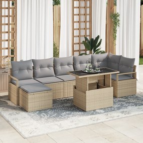 vidaXL Σετ Καναπέ 8 τεμαχίων με Μαξιλάρια Μπεζ Πολυ Ράταν