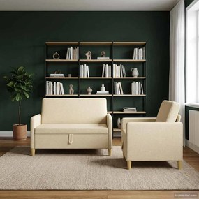 vidaXL Σαλονάκι Σετ Με Αποθηκευτικό Χώρο 2 pcs Κρεμ Πολυεστέρας