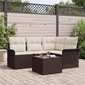 vidaXL Σετ Καναπέ Κήπου με μαξιλάρι 5 pcs Καφέ Πολυ ράταν