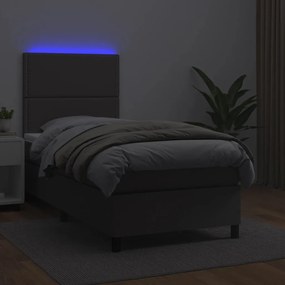 vidaXL Κρεβάτι Boxspring με Στρώμα & LED Γκρι 100x200 εκ. Συνθ. Δέρμα