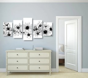 Εικόνα 5 τμημάτων άνθη κερασιάς σε μαύρο & άσπρο