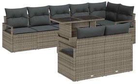 vidaXL Σετ Καναπέ Κήπου με μαξιλάρι 9 pcs Γκρι Πολυ ράταν