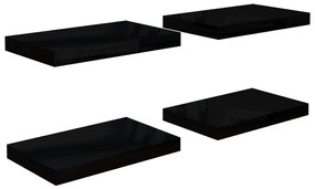 Ράφια Τοίχου Γυαλιστερά Μαύρα 4 Τεμάχια 40x23x3,8 εκ. MDF - Μαύρο