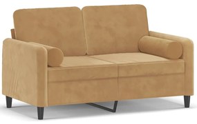 vidaXL Καναπές Διθέσιος Καφέ 120 εκ. Βελούδινος με Διακ. Μαξιλάρια