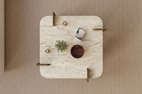 Τραπεζάκι Σαλονιού Τραβερτίνη / Καρυδί ATETO 90x90x35