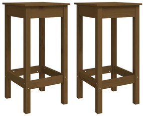 Καρέκλες Μπαρ 2 τεμ. Καφέ Μελί 40x40x78 εκ. Μασίφ Ξύλο Πεύκου - Καφέ