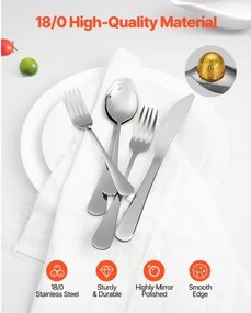 VEVOR 30-Piece Silverware Set Stainless Steel Cutlery Flatware Utensils for 6