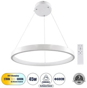 Κρεμαστό Φωτιστικό Οροφής LED CCT 45W 5230 lm NEMESIS Globostar-61159-Λευκό 61159