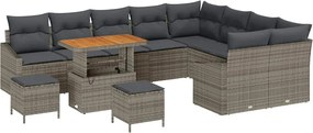 vidaXL Σετ Καναπέ Κήπου με μαξιλάρι 12 pcs Γκρι Πολυ ράταν