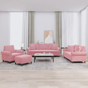 vidaXL Σετ Καναπέδων 4 Τεμαχίων με Μαξιλάρια Ροζ Βελούδο