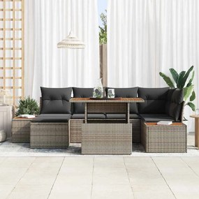 vidaXL Σέτ φαγητού για κήπο με μαξιλάρι 7 pcs Γκρι, Καφέ