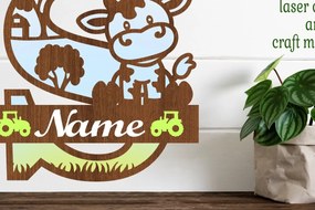 Σετ των 2 Intra απο ξύλο plywood 3mm-4mm πάχος - Μονόγραμμα κεφαλαίων αγελάδας Γράμμα S  Αποκοπή Δίασταση 30x20 cm INTRAFABR-74483972